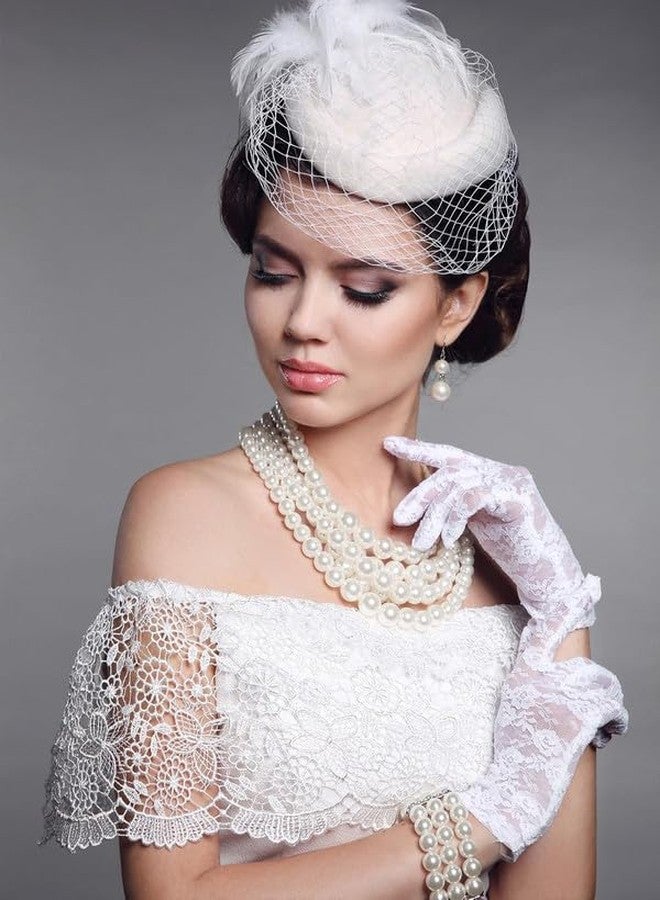 KETKAR Ladies Floral Lace Gloves Vintage Opera, Women Short Elegant Lace Gloves for Women Ladies and Girls Evening Wedding_White - Image 4